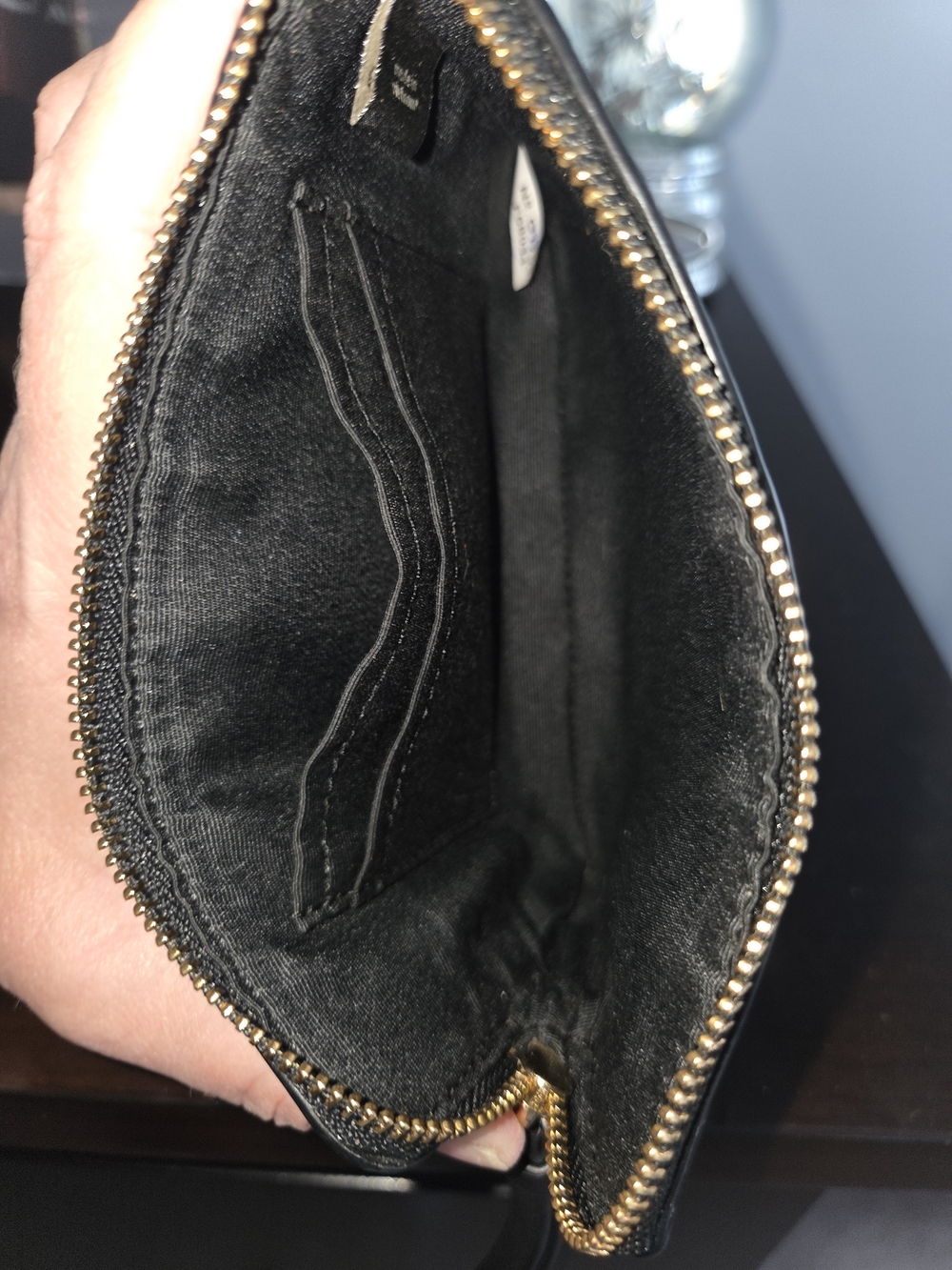 Coach Black Embossed Leather Zip Wristlet with Gold Logo - Picture 3 of 3
